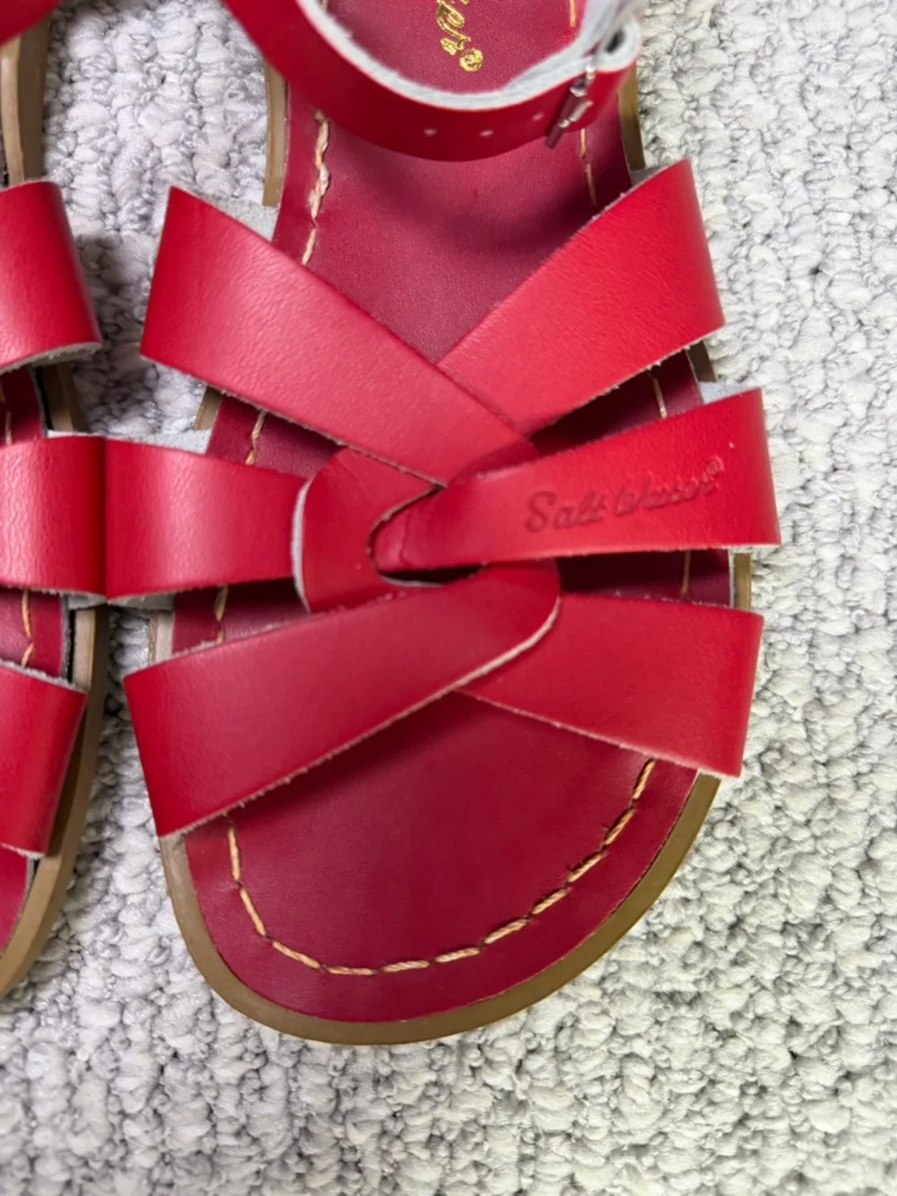 Red Saltwater Sandals by HOY Women Size 7 Leather-Ankle-Strap-Vintage Boho Style - Picture 3 of 7
